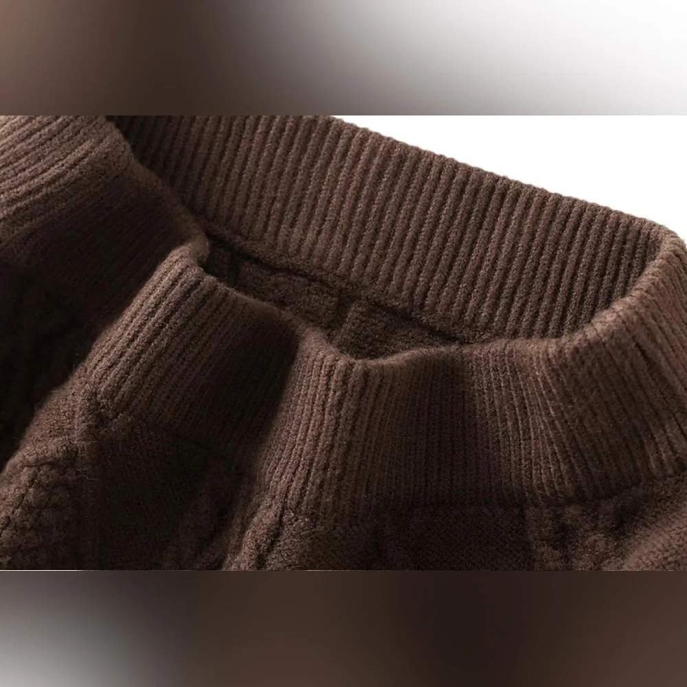 NEW Brown Cable Knit Stretchy Bodycon Midi Sweater Skirt